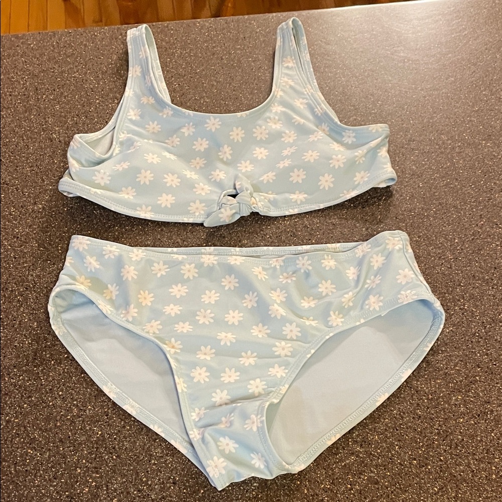 Old Navy Kids Bikini - Light Blue with White Daisies with pads